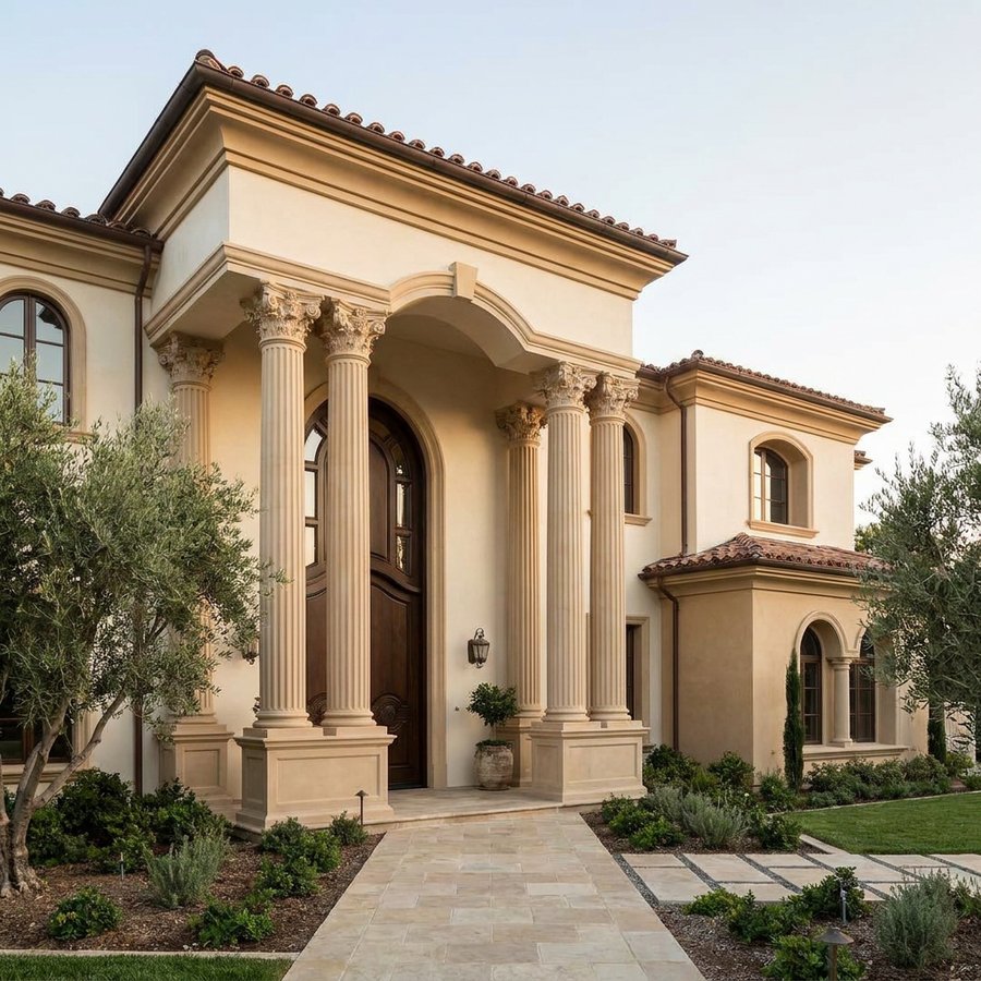 CLADECO® columns installed on a villa facade
