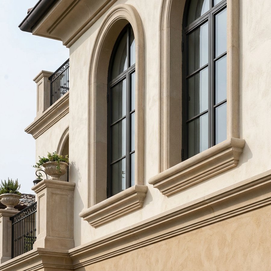 CLADECO® window sills installed below villa windows